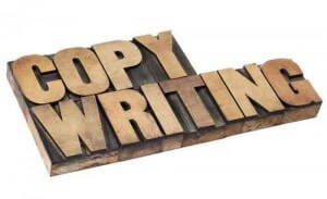copywriting word in wood type